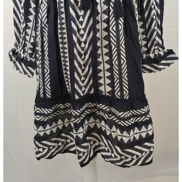 Anthropologie Maeve Tunic Dress Small Black White Tassels Boho Dominique Cotton - Picture 5 of 12